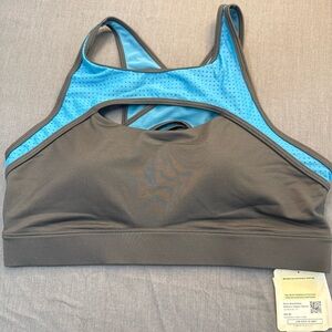 Fabletics Charcoal and Sky Blue Sports Bra